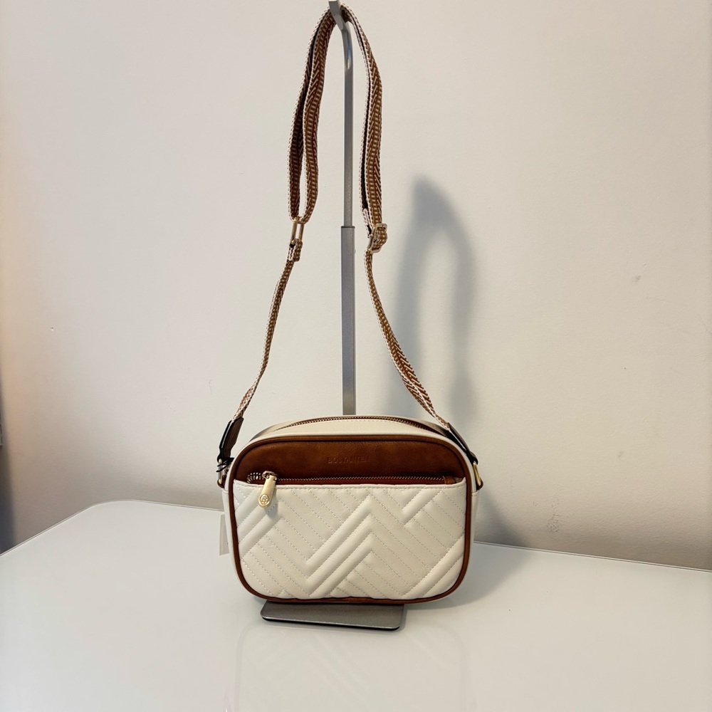 NWT Bostanten Brown and Cream Quilted Shoulder Bag